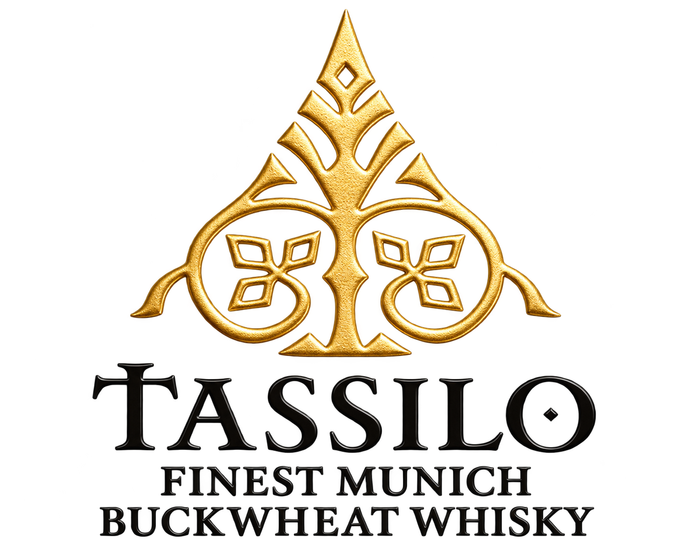 Tassilo Buckwheat Whisky – Logo mit goldenem Relief und dunklem Schriftzug